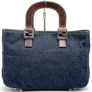 Fendi Handbag tote bag denim leather Navy Blue